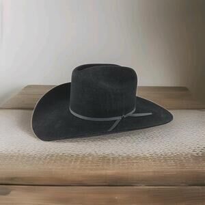 Resistol 3X Fur Felt Cowboy Hat Size 7 Black Long Oval Western Hats